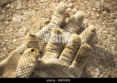 Used Old Worker`s Garden Gloves Stock Photo